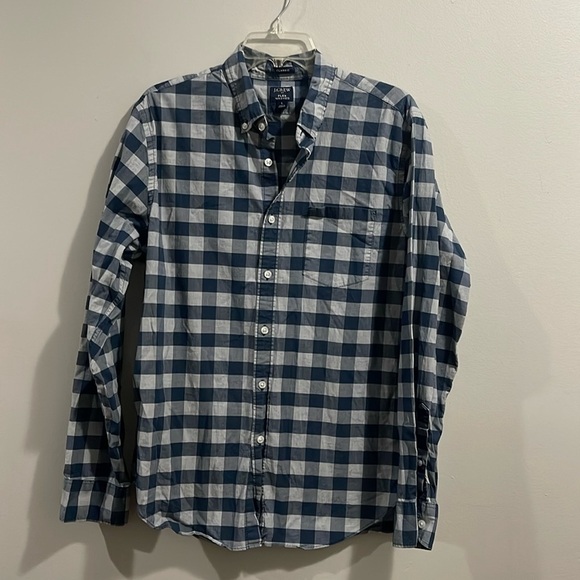 J.Crew Flex Button Down Shirt navy and grey plaid - Picture 1 of 6